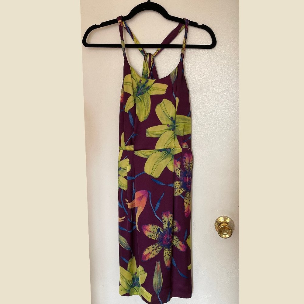 Banana Republic Purple Tropical Flowers Mini Dress